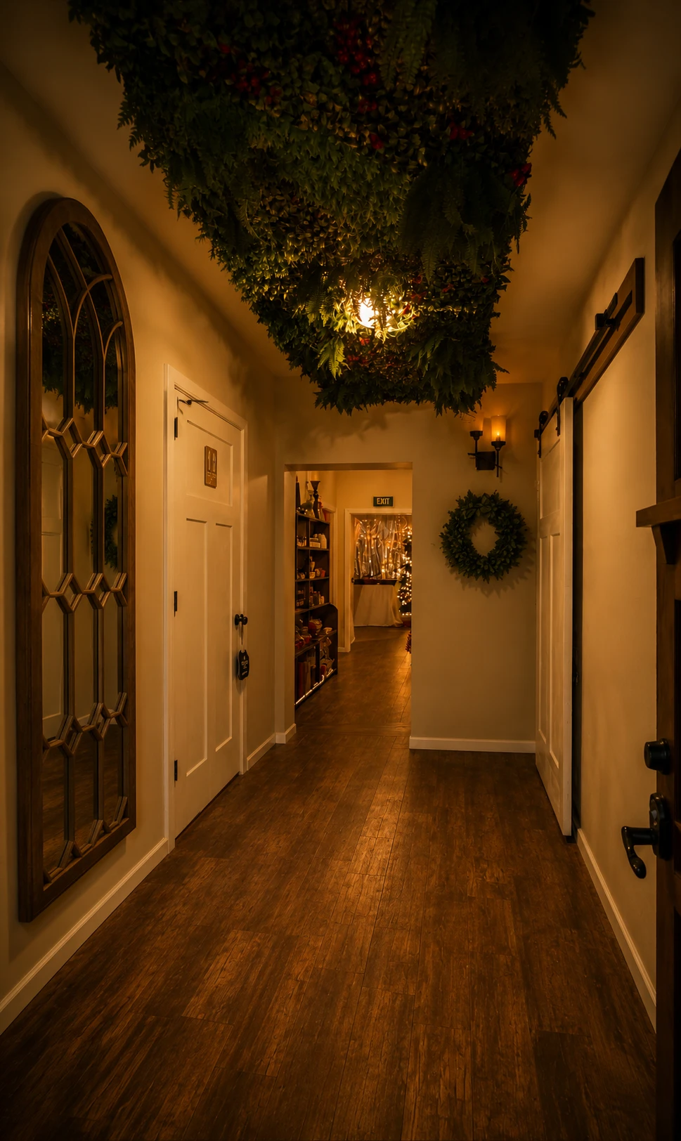 The hallway at Rapunzel's, with its ceiling of greenery